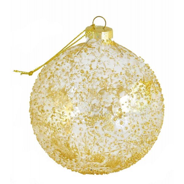 Χριστουγεννιάτικη Γυάλινη Μπάλα Διάφανη, με Ανάγλυφο Χρυσό (10cm)